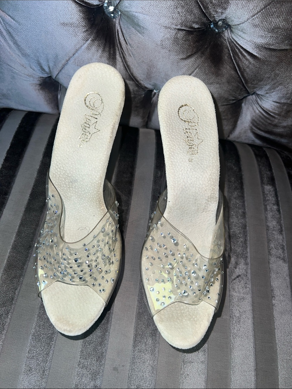 ✨ Pleaser Crystal Enclave: Rhinestone Platform Slides - Size 11 ✨ - Picture 8 of 8